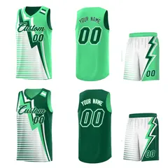 Kelly Green White Gradient Lightning Stripe Reversible Basketball Jersey Sets 2
