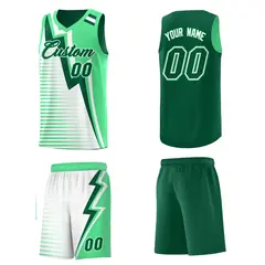 Kelly Green White Gradient Lightning Stripe Reversible Basketball Jersey Sets 5