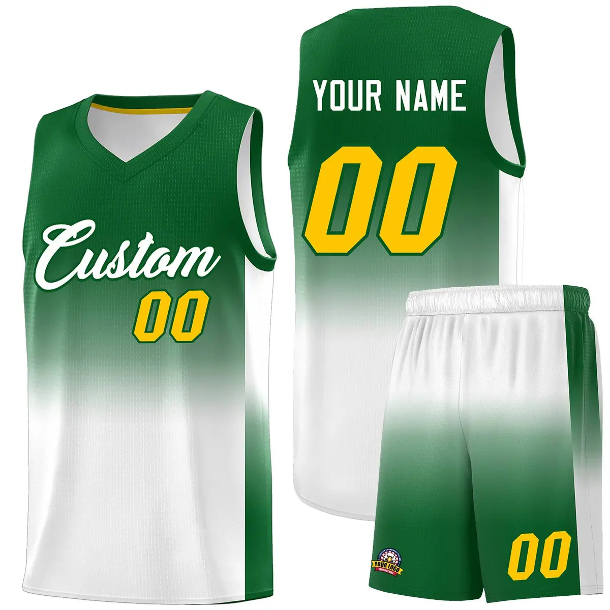 Kelly Green White Gradient Sports Basketball Jersey