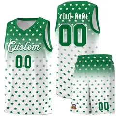 Kelly Green White Gradient Star Pattern Basketball Jersey Set 1