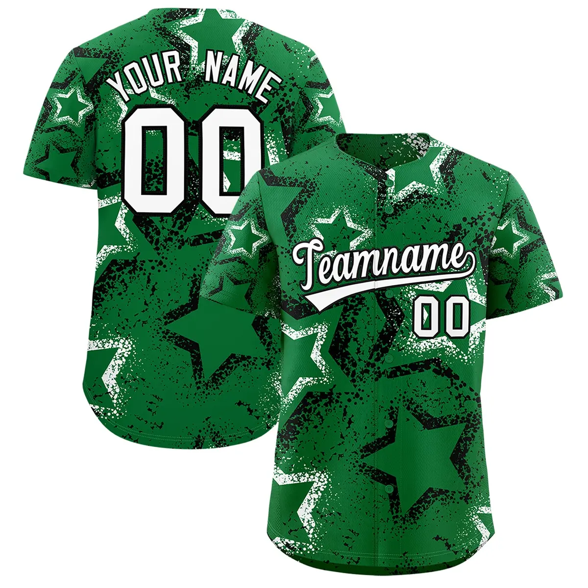 Kelly Green White Graffiti Star Ink Texture Baseball Jersey