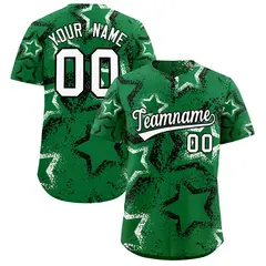 Kelly Green White Graffiti Star Ink Texture Baseball Jersey 1