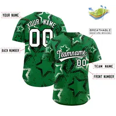 Kelly Green White Graffiti Star Ink Texture Baseball Jersey 2