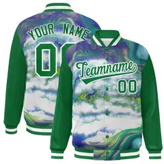 Kelly Green White Graffiti Tie Dye Ink Paint Varsity Letterman Jacket