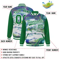 Kelly Green White Graffiti Tie Dye Ink Paint Varsity Letterman Jacket 2