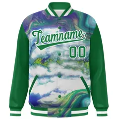 Kelly Green White Graffiti Tie Dye Ink Paint Varsity Letterman Jacket 3