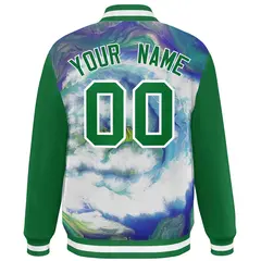 Kelly Green White Graffiti Tie Dye Ink Paint Varsity Letterman Jacket 4