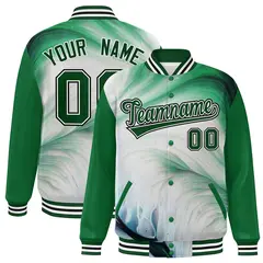 Kelly Green-White Graffiti Tie Dye Ink Paint Varsity Letterman Jacket