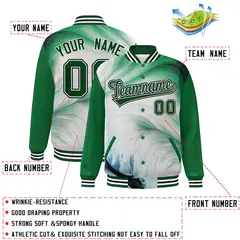 Kelly Green-White Graffiti Tie Dye Ink Paint Varsity Letterman Jacket 2