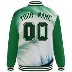 Kelly Green-White Graffiti Tie Dye Ink Paint Varsity Letterman Jacket 4