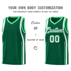 Kelly Green White-Green Ribbon Pattern Basketball Kits 3