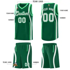 Kelly Green White-Green Ribbon Pattern Basketball Kits 5