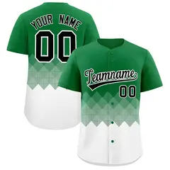 Kelly Green White Grid Blur Pattern Baseball Jersey 1