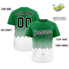 Kelly Green White Grid Blur Pattern Baseball Jersey 2