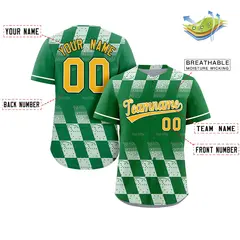 Kelly Green White Grid Speckles Color Block Baseball Jersey 2
