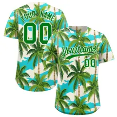 Kelly Green White Hawaiian Graffiti Palm Tree Baseball Jersey
