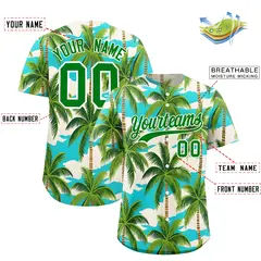 Kelly Green White Hawaiian Graffiti Palm Tree Baseball Jersey 2
