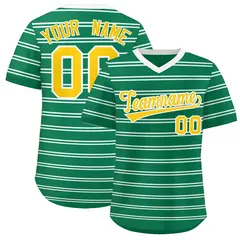 Kelly Green White Horizontal Stripe Pullover Baseball Jersey 1