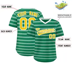 Kelly Green White Horizontal Stripe Pullover Baseball Jersey 2