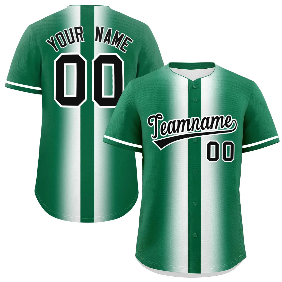 Kelly Green White Lapel Gradient Fashion Baseball Jersey