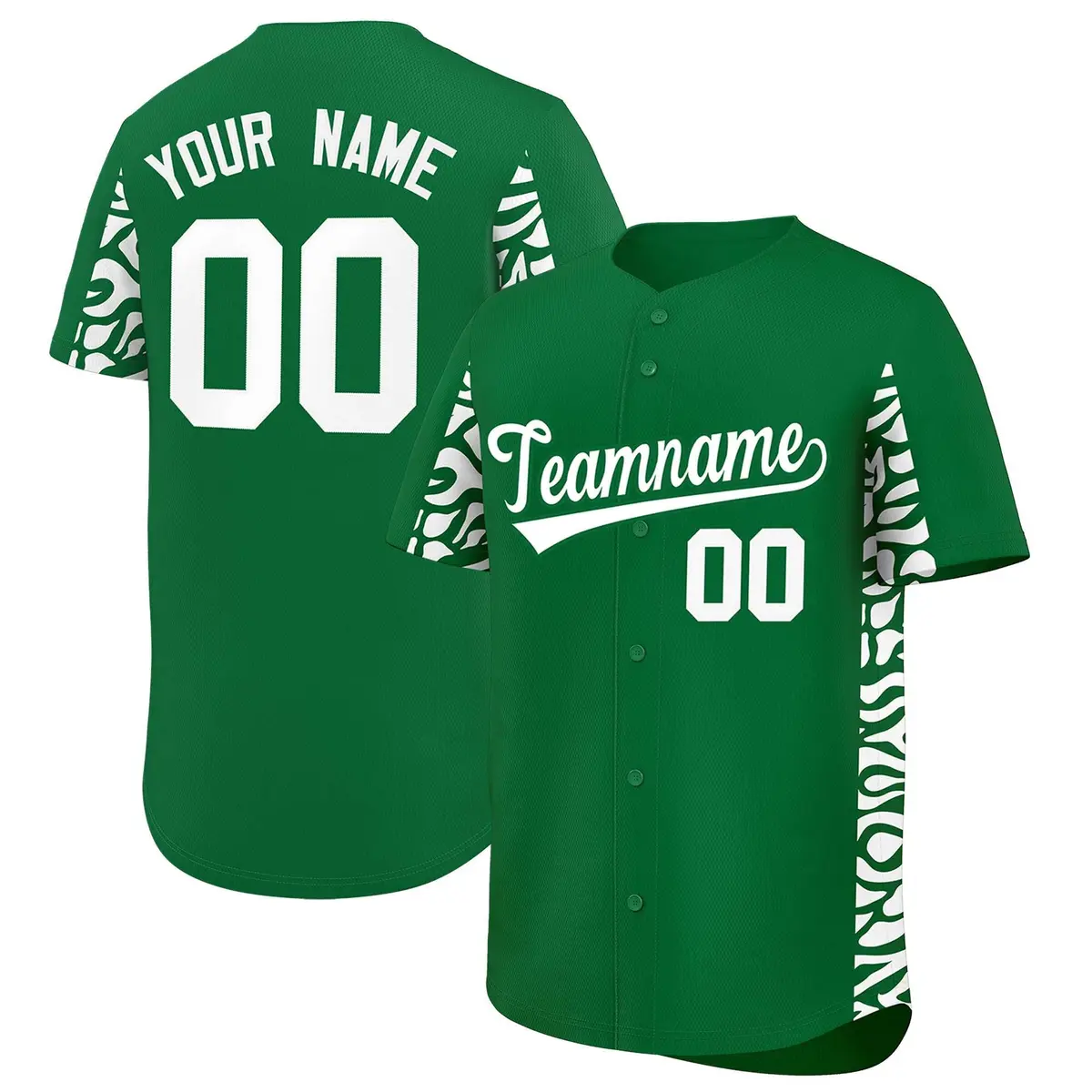 Kelly Green White Leopard Graffiti Side Baseball Jersey