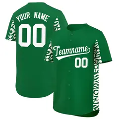 Kelly Green White Leopard Graffiti Side Baseball Jersey 1