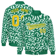 Kelly Green White Leopard Graffiti Varsity Letterman Jacket 1