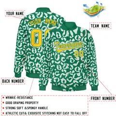 Kelly Green White Leopard Graffiti Varsity Letterman Jacket 2