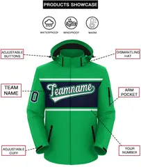 Kelly Green White-Navy Color Block Hooded Waterproof Jacket 2