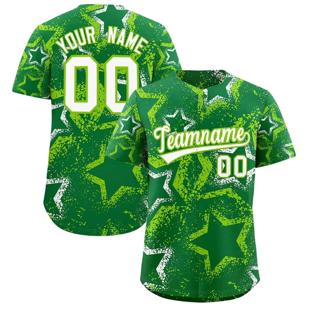 Kelly Green White Neon Green Graffiti Star Ink Baseball Jersey