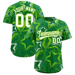 Kelly Green White Neon Green Graffiti Star Ink Baseball Jersey 1