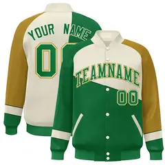 Kelly Green White-Old Gold Color Block Varsity Full-Snap Baseball Jacket