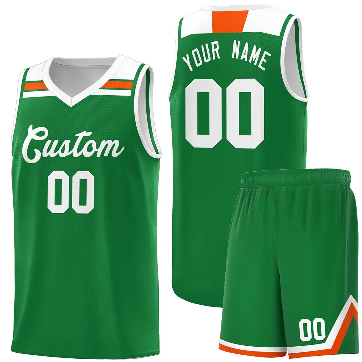 Kelly Green White-Orange Classic Basketball Jersey