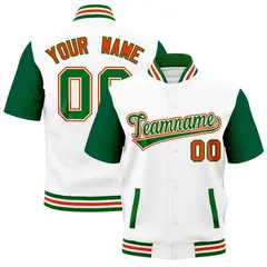 Kelly Green White Orange Full-Snap Short Sleeve Varsity Jacket 1