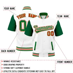 Kelly Green White Orange Full-Snap Short Sleeve Varsity Jacket 2