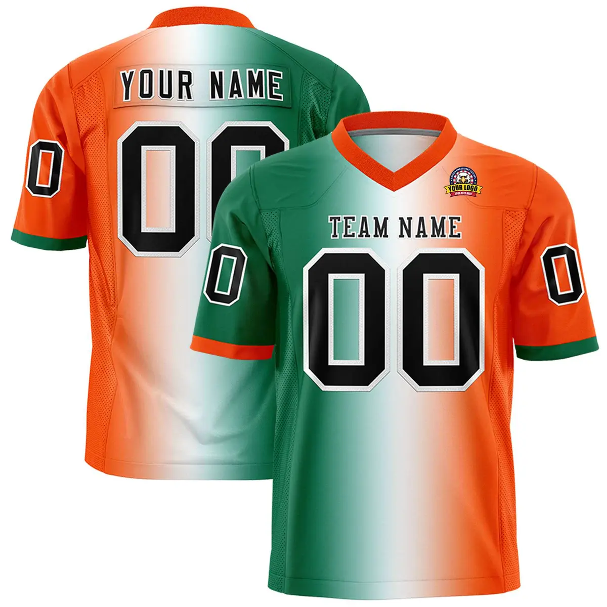 Kelly Green White-Orange Gradient Football Jersey