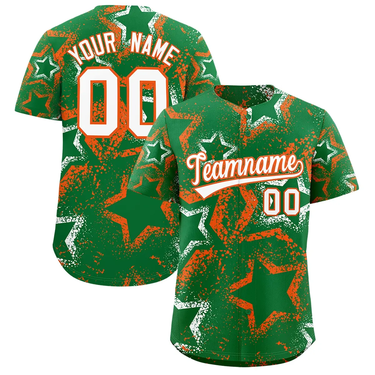 Kelly Green White Orange Graffiti Star Ink Baseball Jersey
