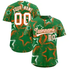 Kelly Green White Orange Graffiti Star Ink Baseball Jersey 1