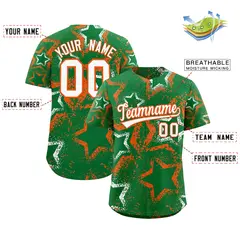 Kelly Green White Orange Graffiti Star Ink Baseball Jersey 2
