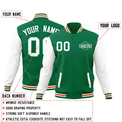 Kelly Green White Orange Raglan Cotton Letterman Jacket 2