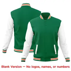 Kelly Green White Orange Raglan Cotton Letterman Jacket 6