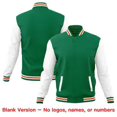 Kelly Green White Orange Raglan Full-Snap Letterman Cotton Jacket 6