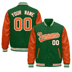 Kelly Green White Orange Raglan Full-Snap Letterman Jacket Leather Sleeves 1