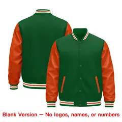 Kelly Green White Orange Raglan Full-Snap Letterman Jacket Leather Sleeves 5