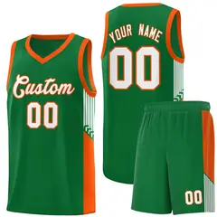 Kelly Green White-Orange Side Stripe Basketball Jersey 1