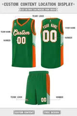 Kelly Green White-Orange Side Stripe Basketball Jersey 2