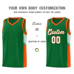 Kelly Green White-Orange Side Stripe Basketball Jersey 3