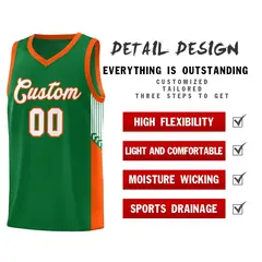 Kelly Green White-Orange Side Stripe Basketball Jersey 5