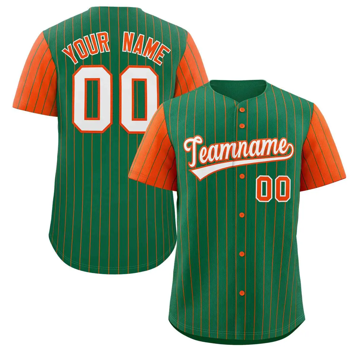 Kelly Green White-Orange Stripe Raglan Baseball Jersey