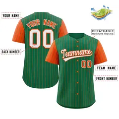 Kelly Green White-Orange Stripe Raglan Baseball Jersey 2